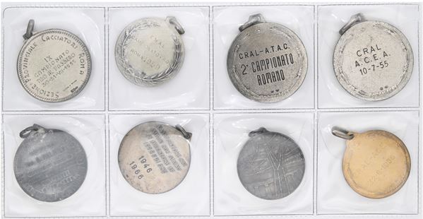 Lotto di 5 Medaglie in argento ed argento dorato del Tiro al volo e al Passero e 3 medaglie in argento Acea