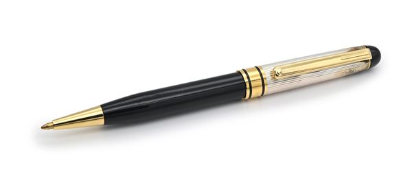 Settelaghi - Penna a sfera in argento e vernice nera con particolari dorati