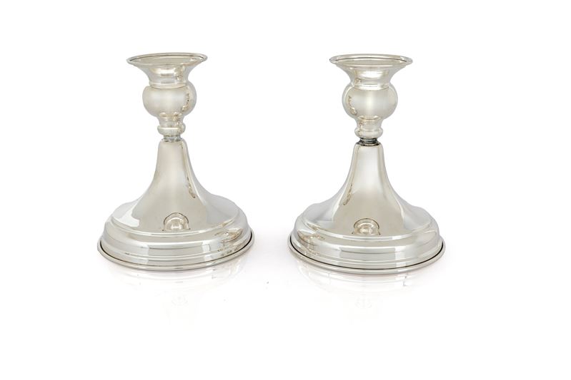 Coppia di Candelieri Bassi in Argento 925/000