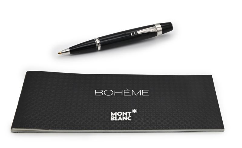 Montblanc Boheme - Penna a Sfera in Vernice con Particolari in Acciaio Rodiato e Pietra Nera