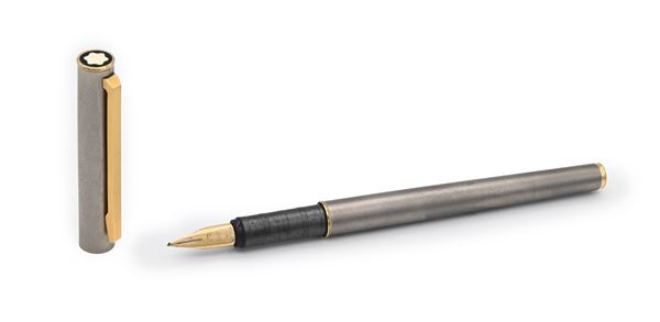 Montblanc Noblesse Slim Line - Penna stilografica in acciaio brunito con particolari dorati