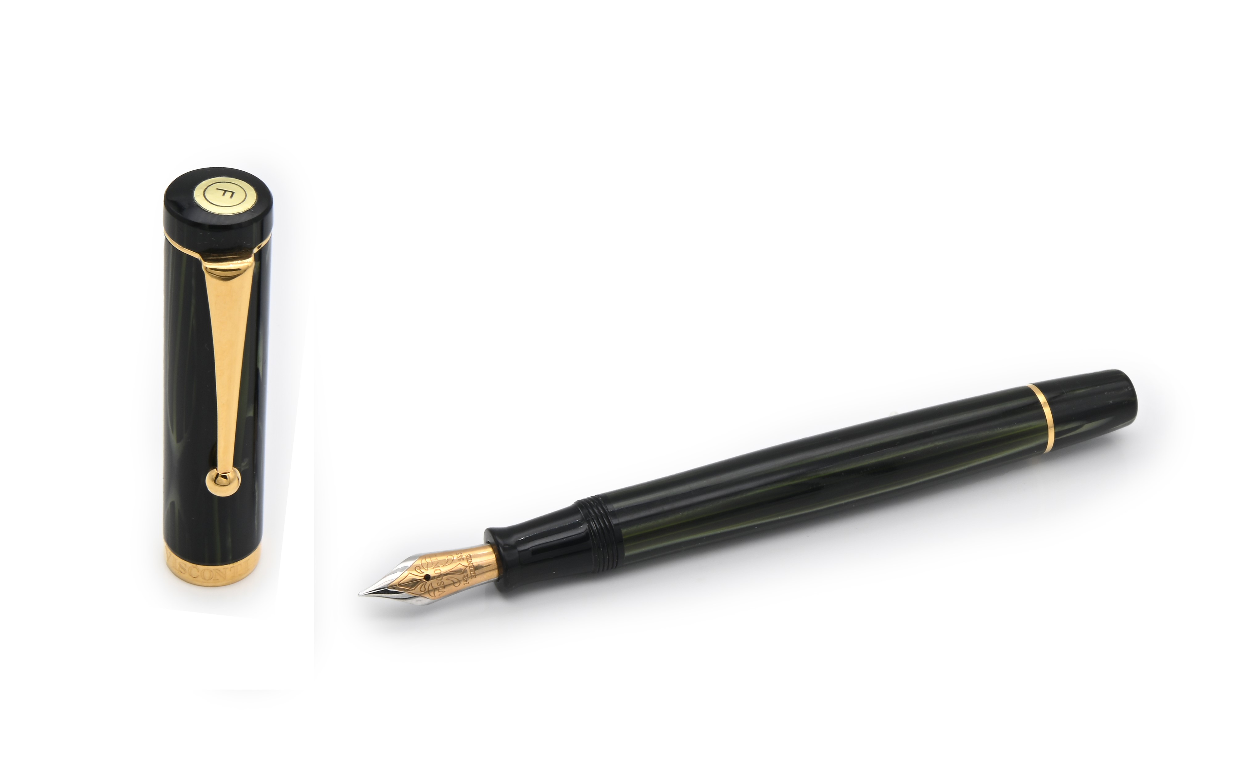 Visconti Celluloide - Penna Stilografica in Celluloide Marmorizzata con Particolari Dorati in Edi...