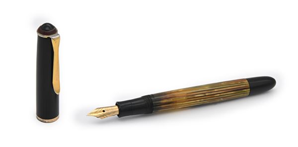 Pelikan 400 - Penna stilografica vintage in vernice nera e striata gialla con particolari dorati