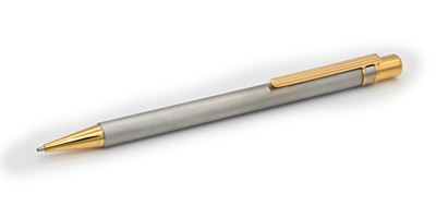 Cartier Must De - Penna a Sfera in Acciaio Satinato e Particolari in Metallo Placcato in Oro Gial...