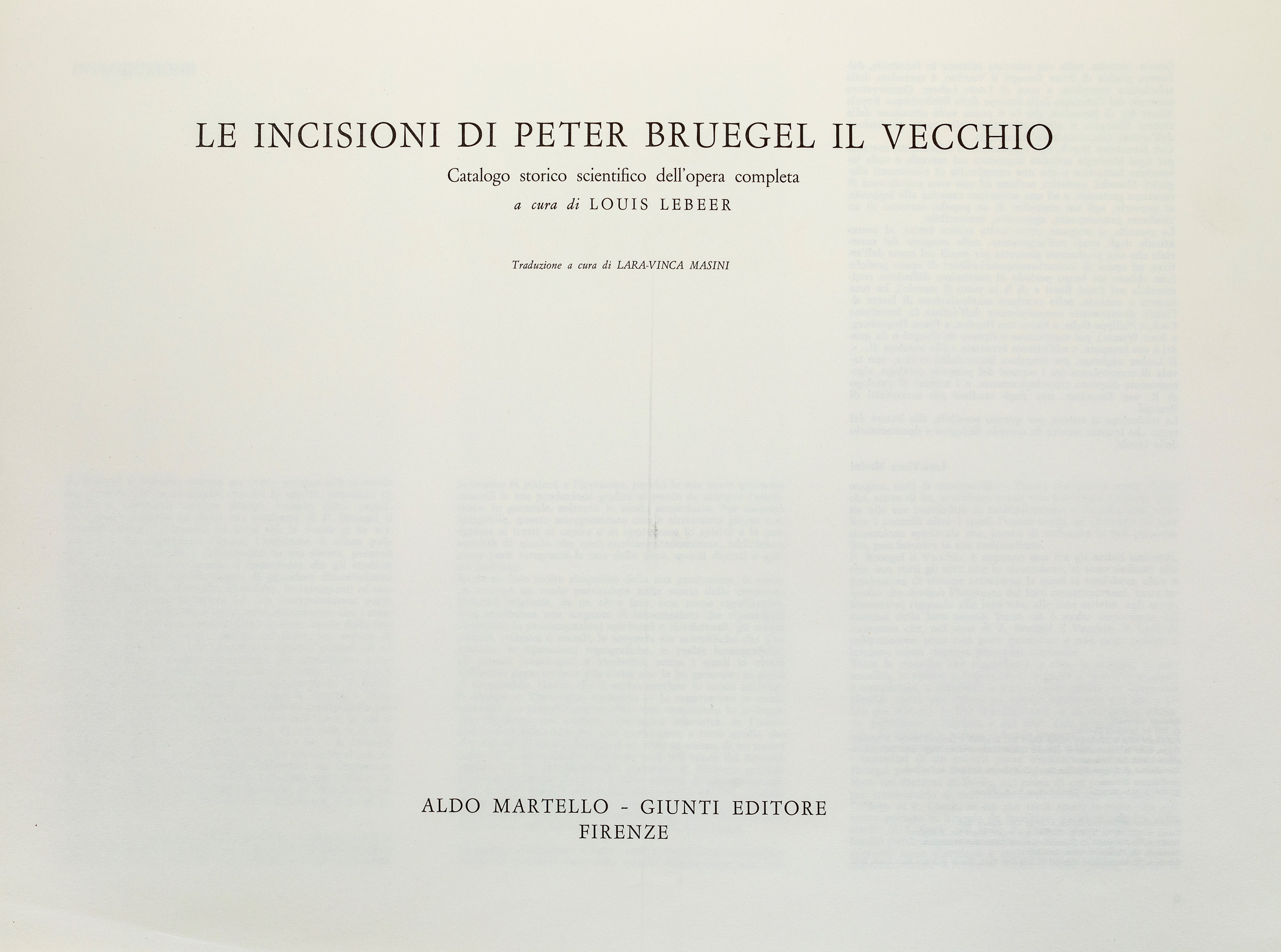 Louis Leeber a Cura di - le Incisioni di Peter Bruegel il Vecchio. Catalogo Storico Scientifico D...