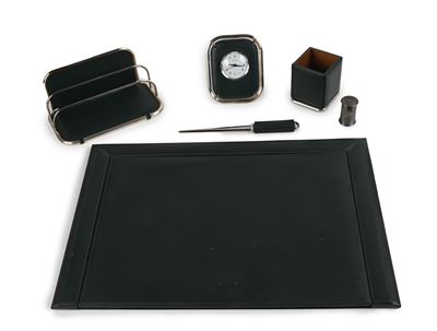 Pineider - Set da Scrivania Composto da un Portadocumenti, un Portalettere in Metallo Argentato e...