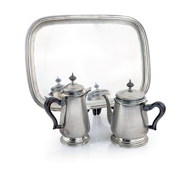 Mario Buccellati - Caffettiera, Teiera e Vassoio Rettangolare in Argento 925/000