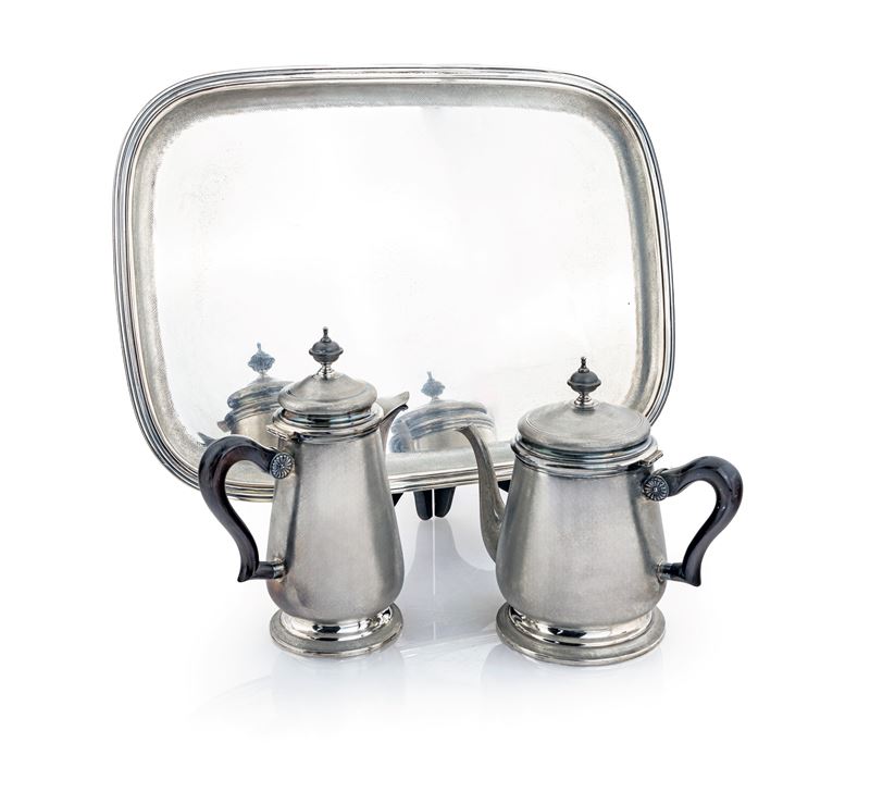 Mario Buccellati - Caffettiera, Teiera e Vassoio Rettangolare in Argento 925/000