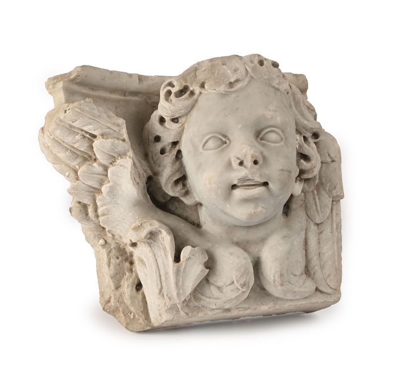 Testa di Cherubino in Marmo Bianco, XVIII/XIX Secolo