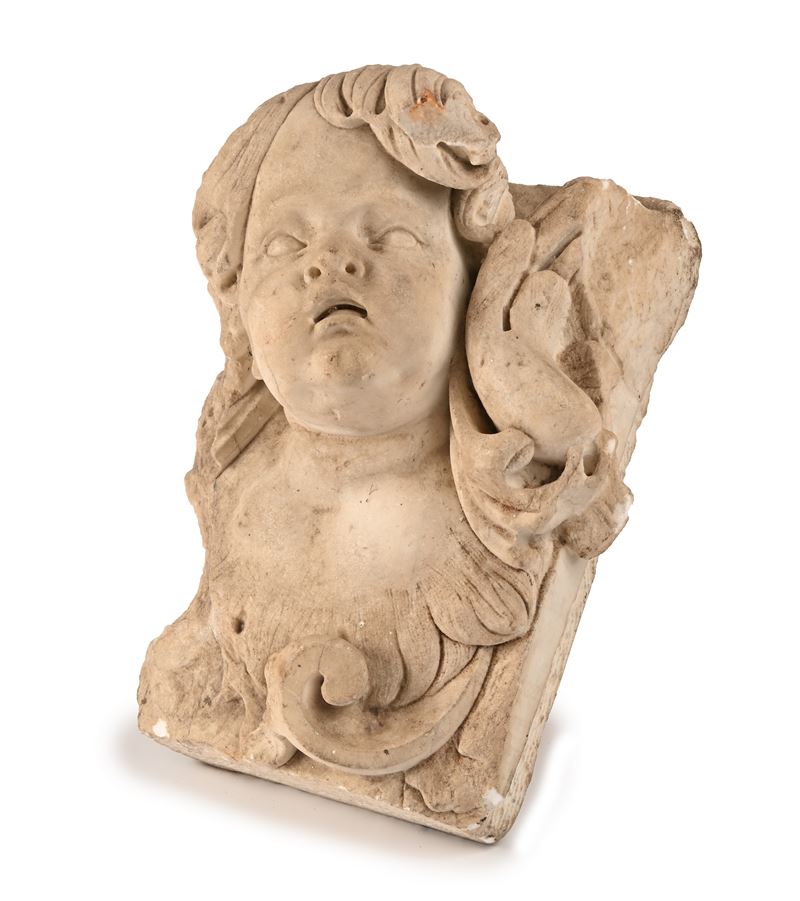 Volto di Cherubino in Marmo, XVII/XVIII Secolo