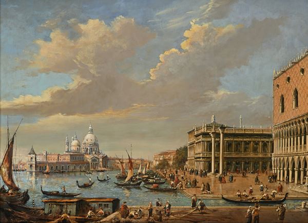 Pittore del XX secolo - Veduta di Venezia dal Canal Grande con piazza San Marco e Santa Maria della Salute