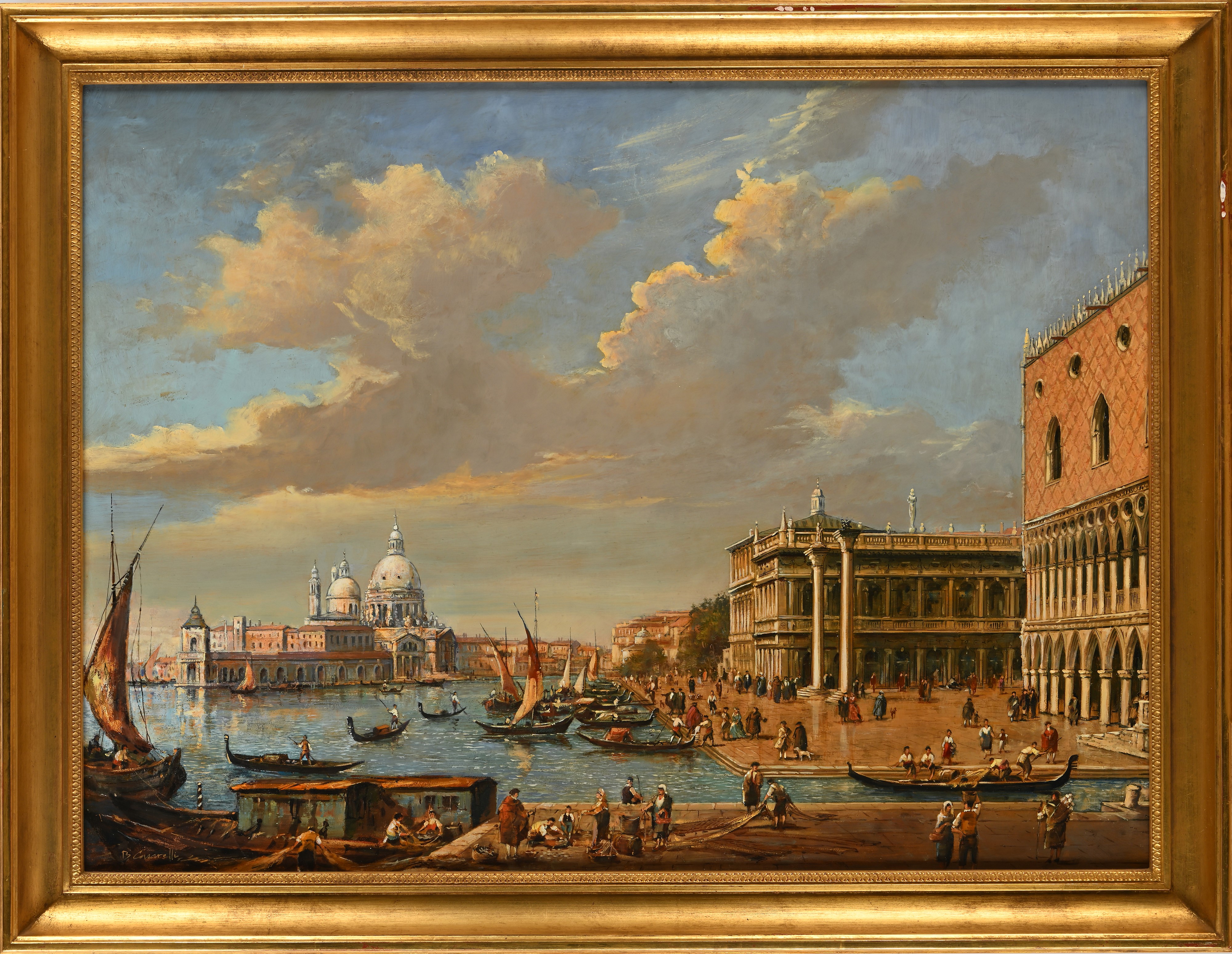 Pittore del XX Secolo - Veduta di Venezia dal Canal Grande con Piazza San Marco e Santa Maria del...