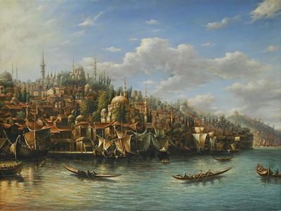 Veduta della Moschea di Solimano dal Ponte di Galata a Istanbul