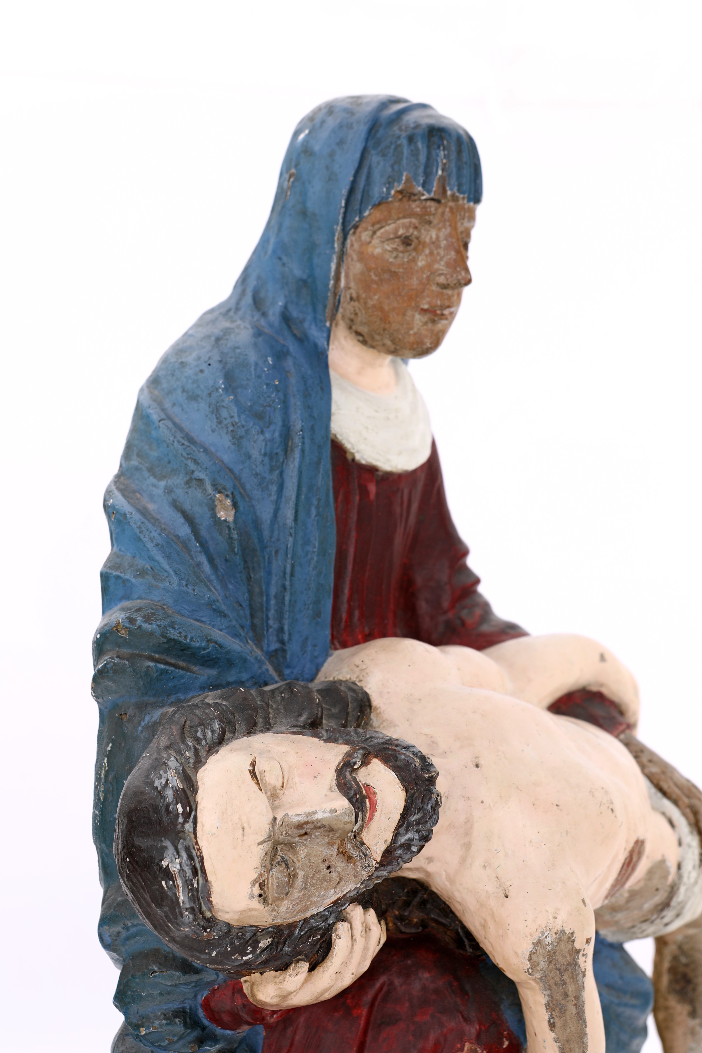 Scultura in Legno Laccato Raffigurante Pietà, Spagna o Italia XVII Secolo