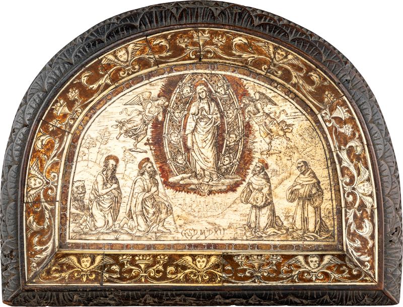 Lunetta Devozionale in Legno con Placca in Osso