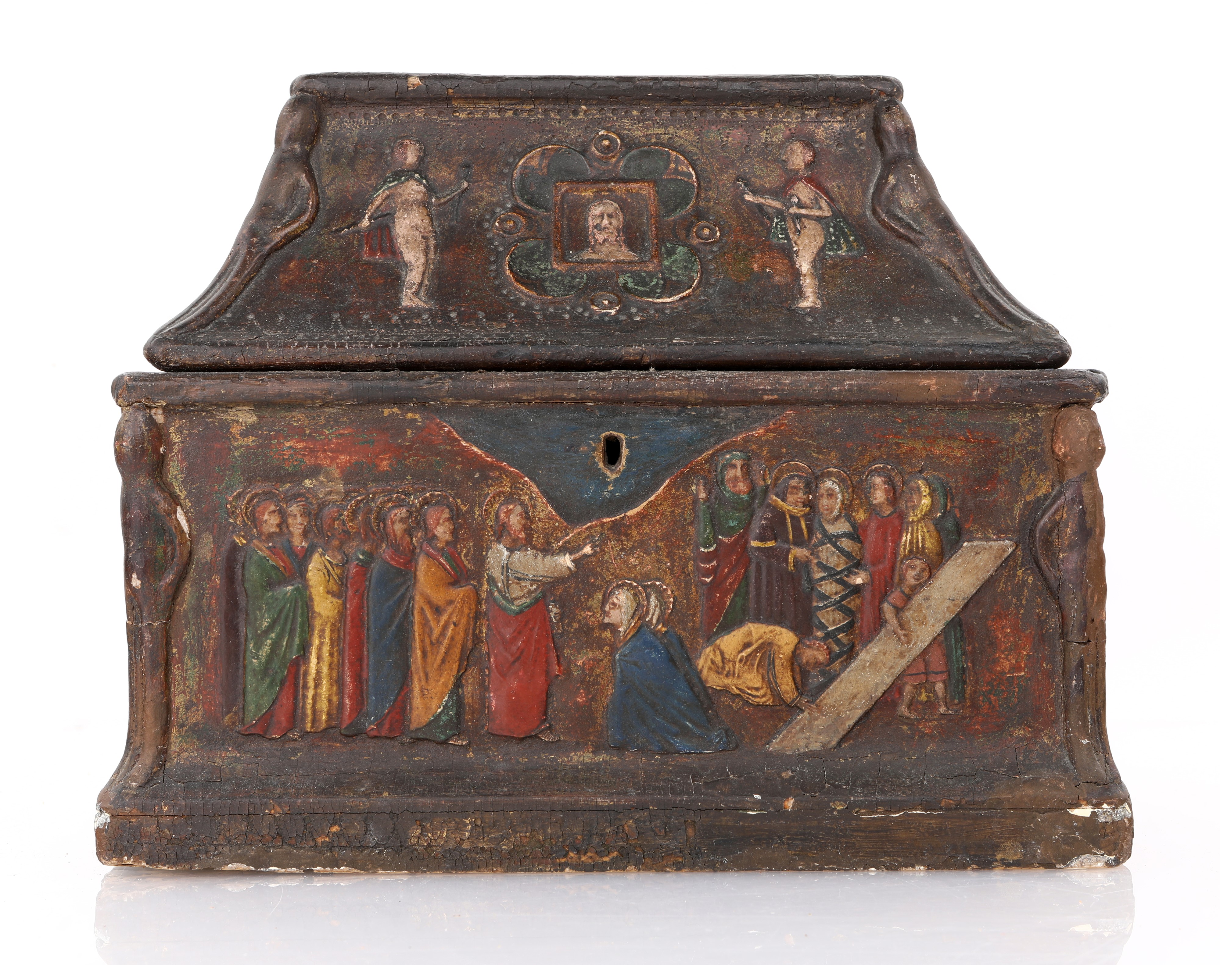 Cassetta per elemosina in legno e pastiglia dipinta, Italia, periodo del Grand Tour