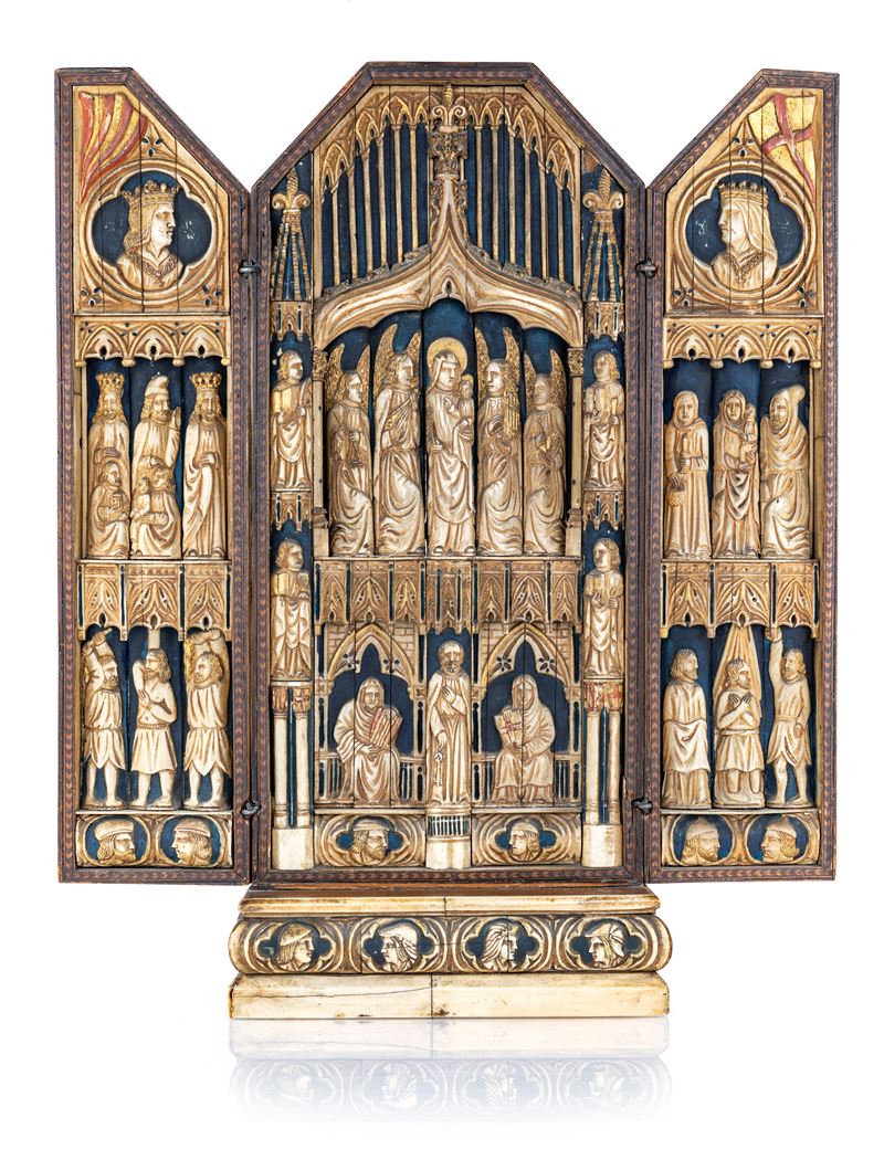 Francisco Pallas Y Puig - Grande Trittico in Legno ed Osso, Fine del XIX Secolo