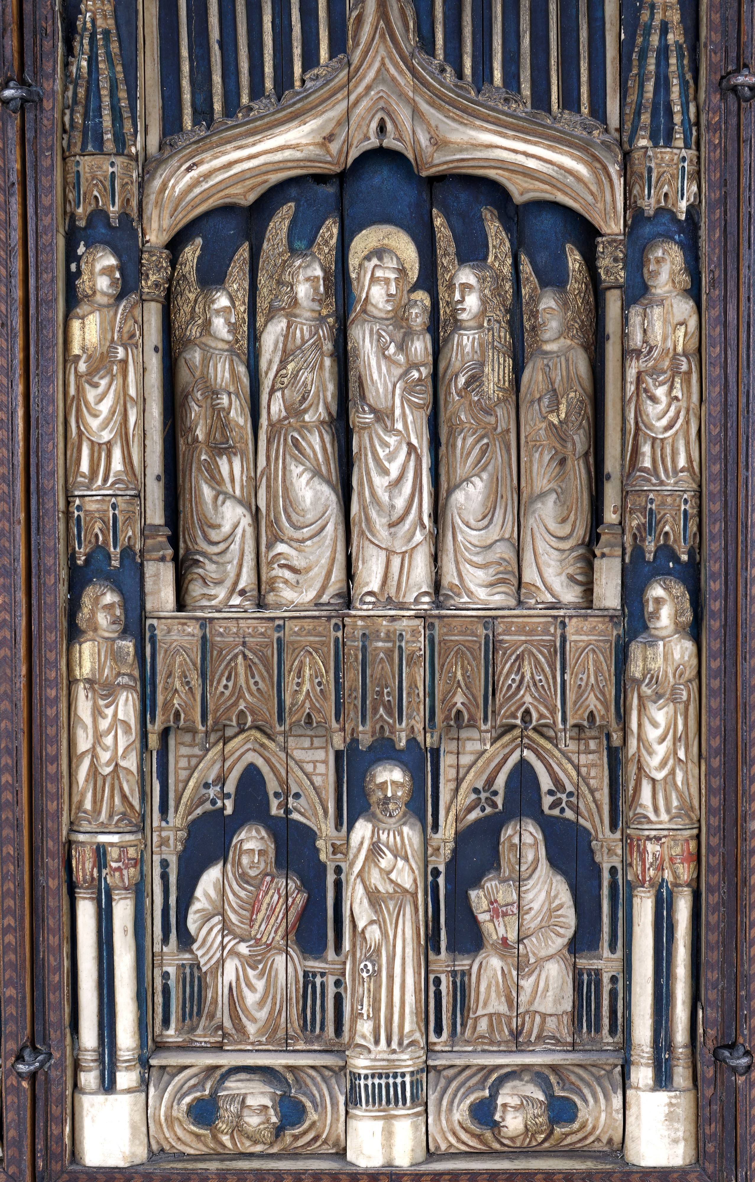 Grande trittico in legno ed osso, fine del XIX secolo