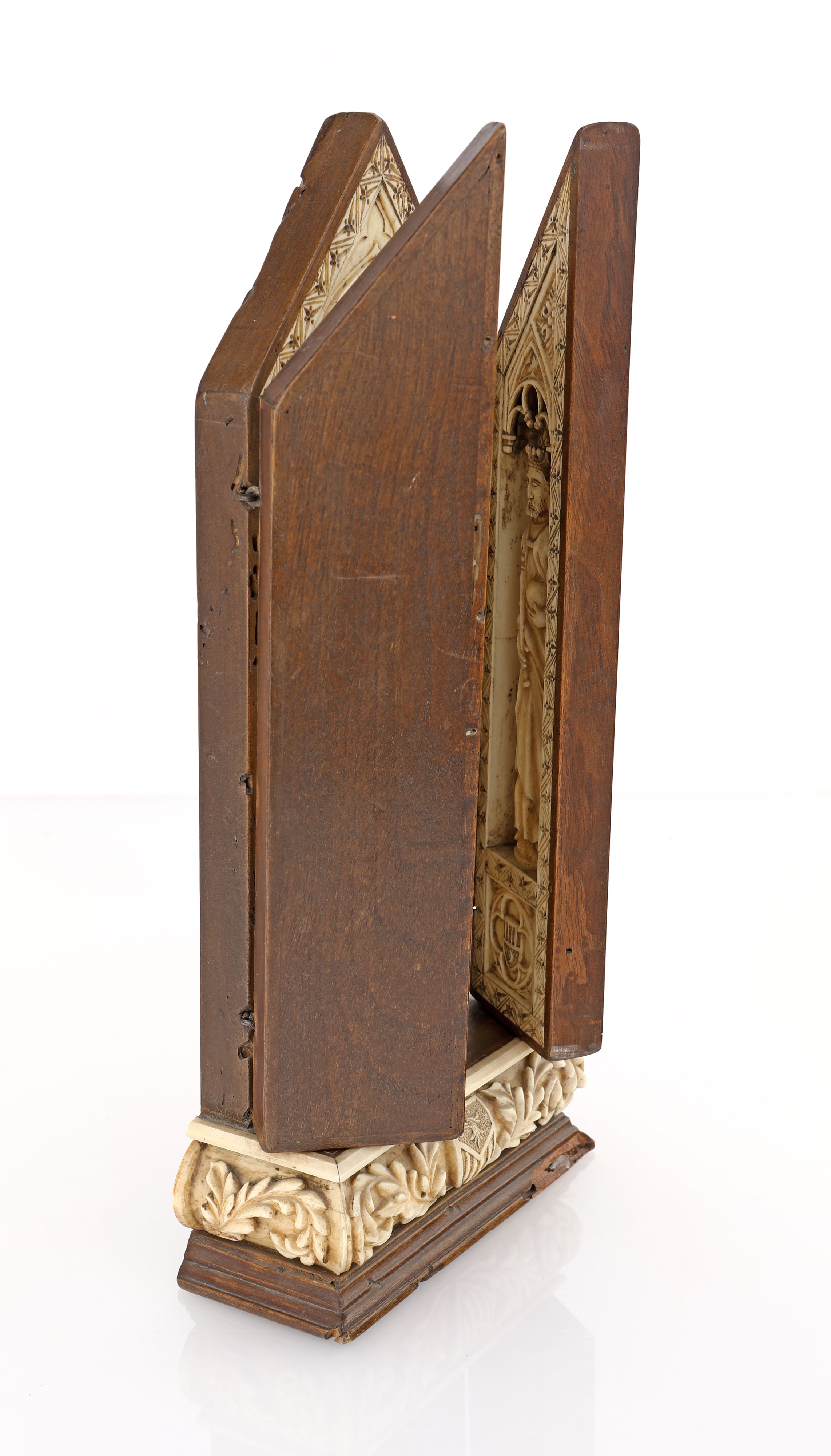 Trittico Neogotico in Legno con Intagli in Osso, Spagna (?), XIX Secolo