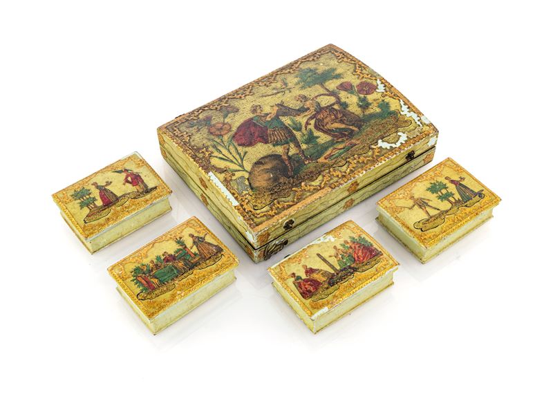 Scatola Rettangolare in Legno Decorato Ad Arte Povera, Venezia, XVIII Secolo