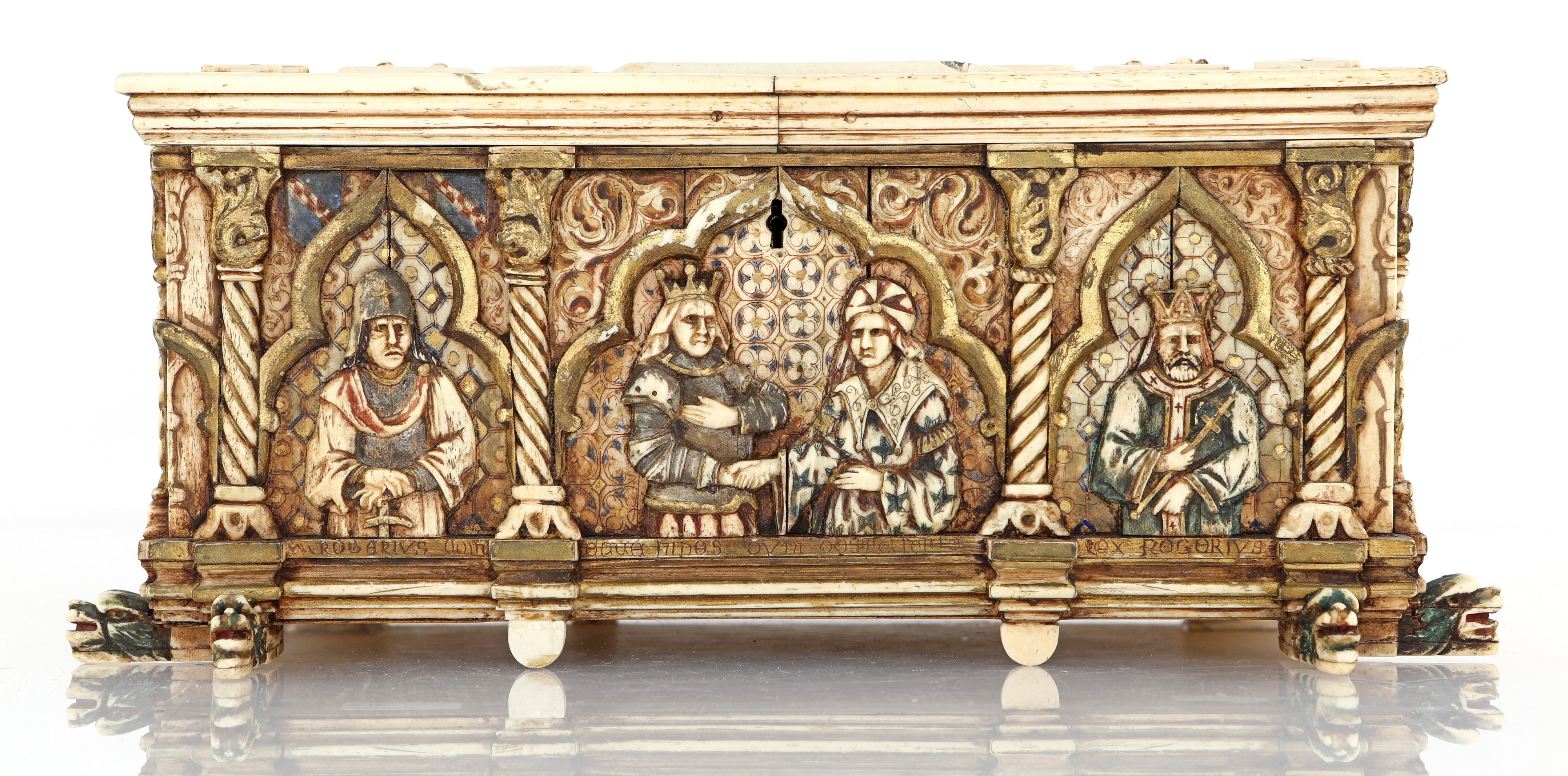 Cassettina rettangolare istoriata in osso, fine del XIX secolo