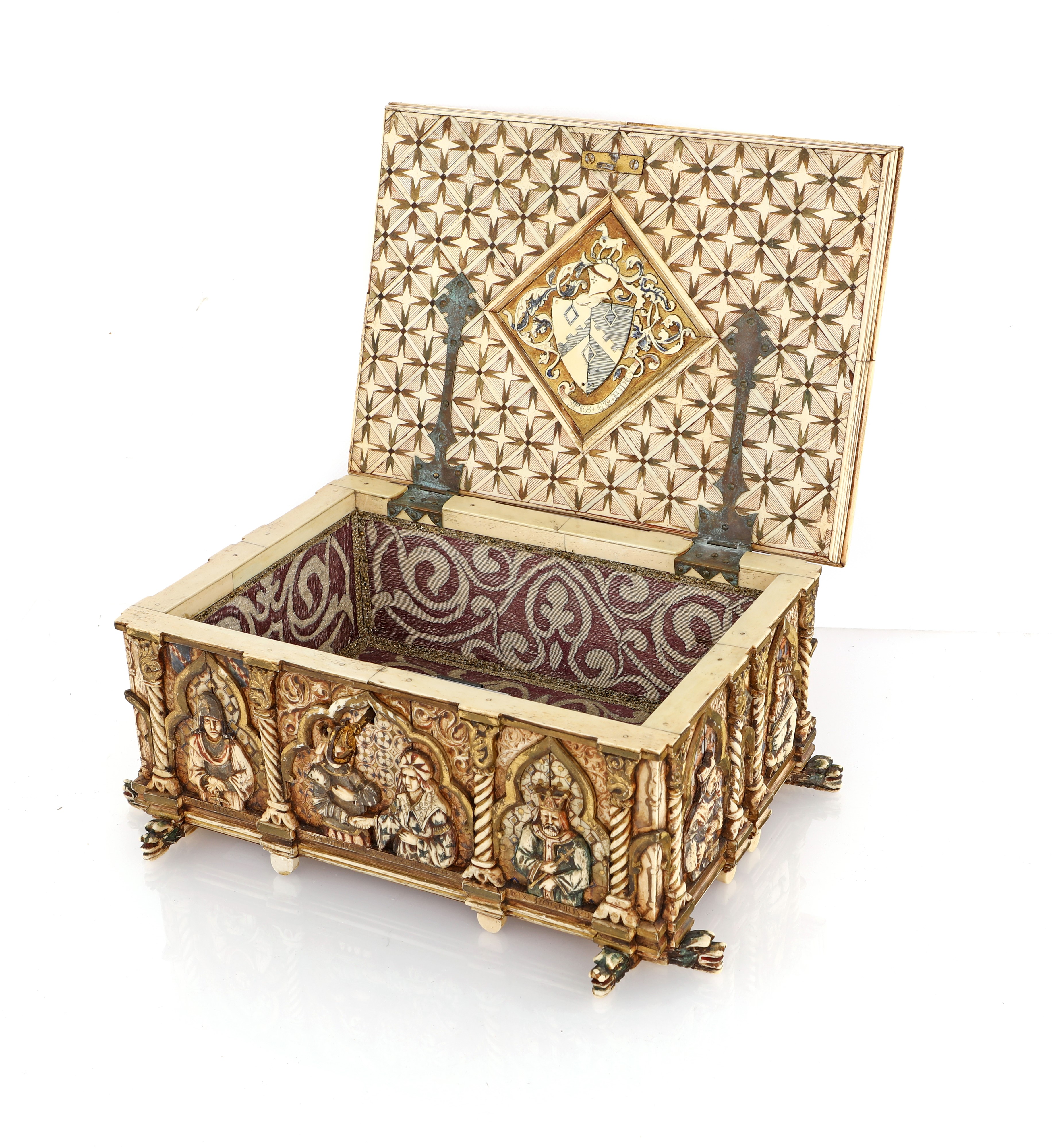 Cassettina rettangolare istoriata in osso, fine del XIX secolo