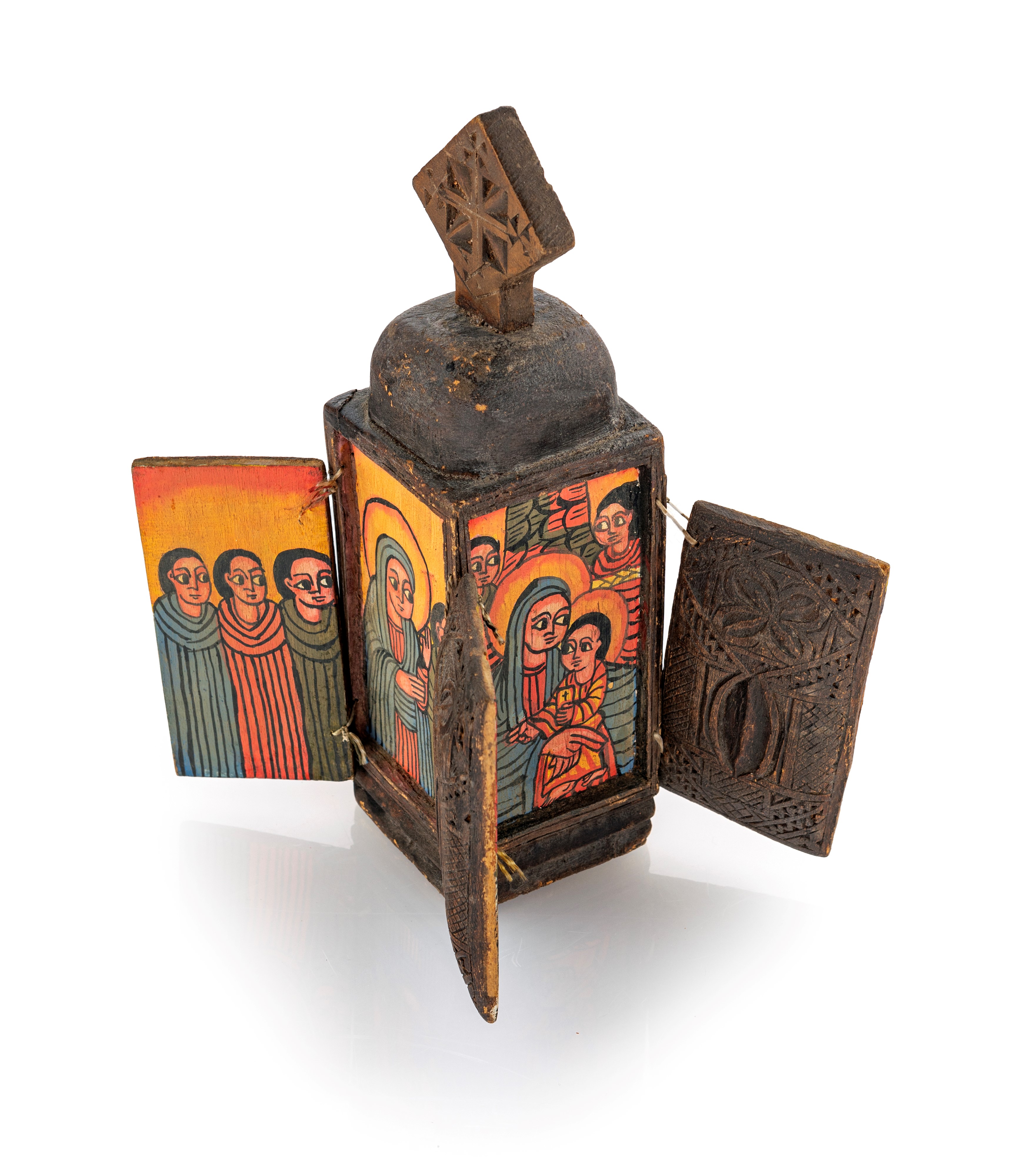 Due icone da viaggio: dittico e altarolo ortodosso in legno dipinto, Etiopia, XX secolo