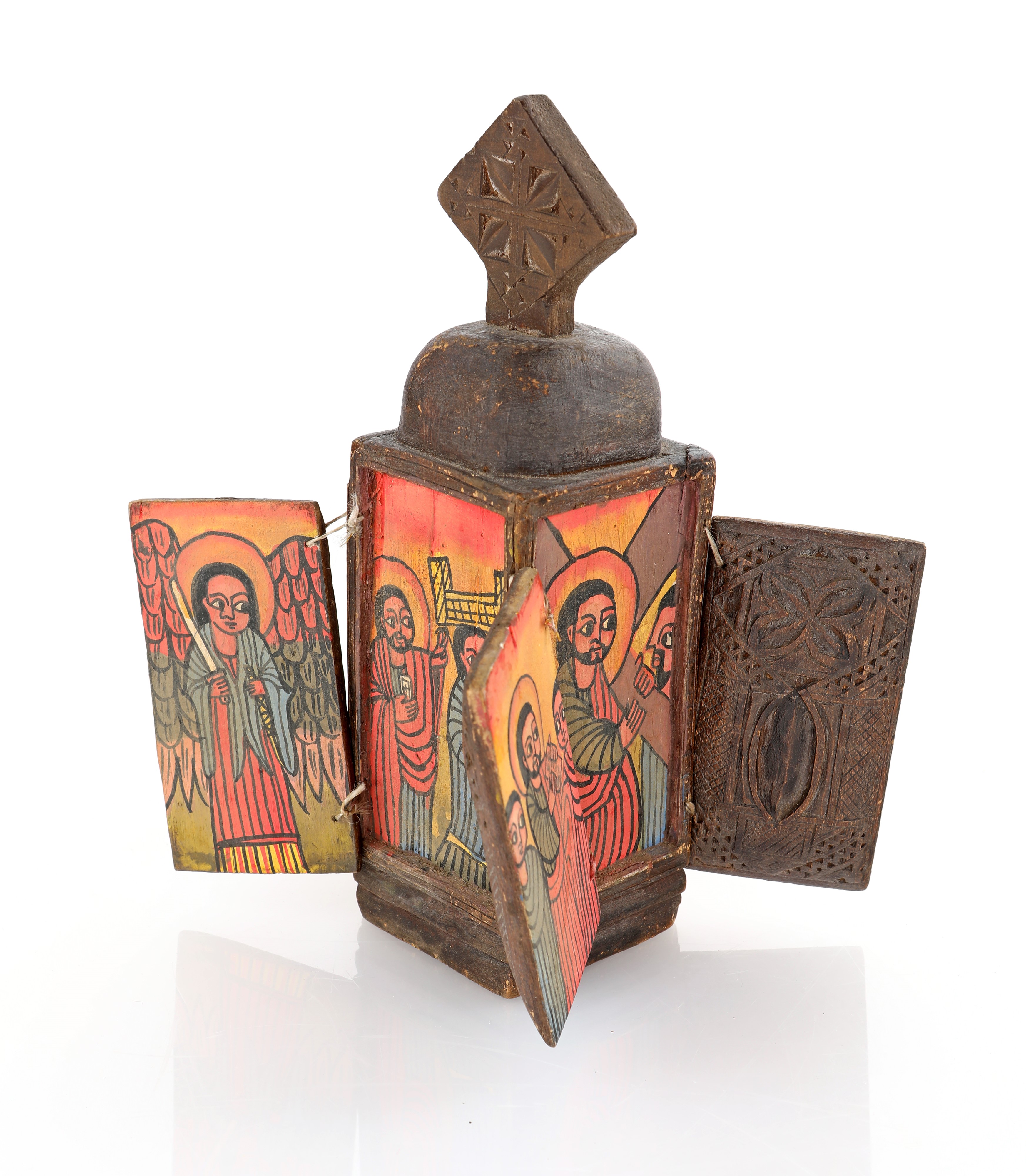Due icone da viaggio: dittico e altarolo ortodosso in legno dipinto, Etiopia, XX secolo