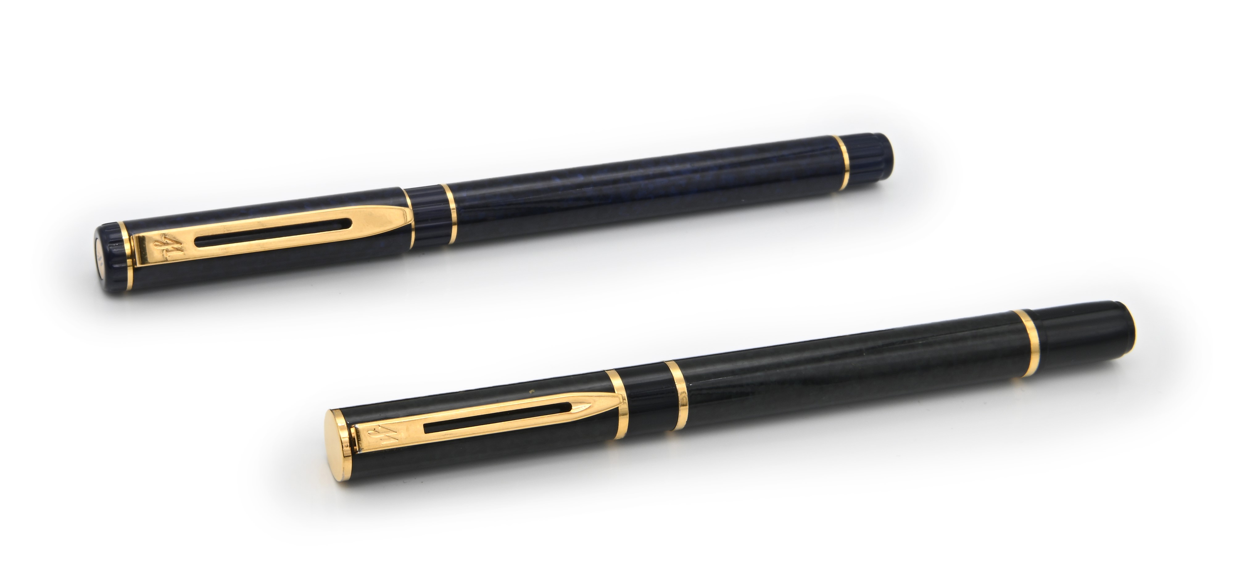 Waterman - 2 Penne Stilografiche in Metallo Smaltato con Finiture Dorate