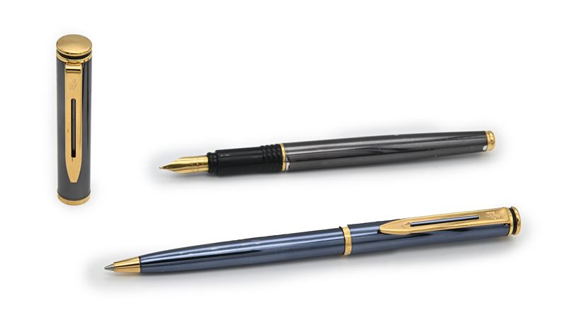 Waterman - Penna Stilografica e Penna a Sfera in Metallo Smaltato con Finiture Dorate