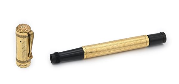 Record Pen - Penna stilografica vintage rivestita in metallo laminato in oro giallo 18 Kt