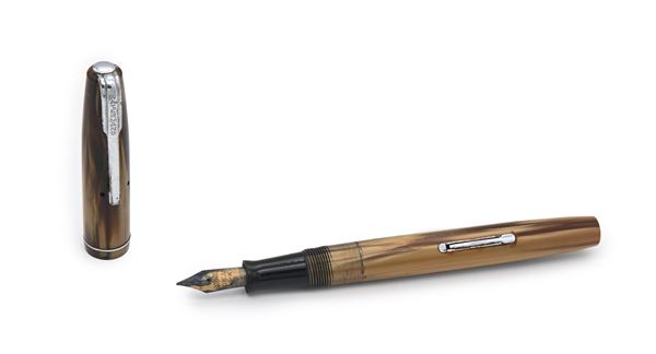 Waterman Ideal - Penna stilografica vintage in celluloide marmorizzata con particolari in metallo cromato
