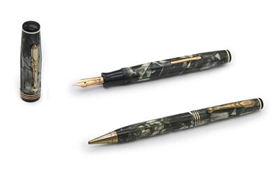 Parker Parkette Deluxe - Penna Stilografica e Portamine Vintage in Celluloide Marmorizzata con Pa...