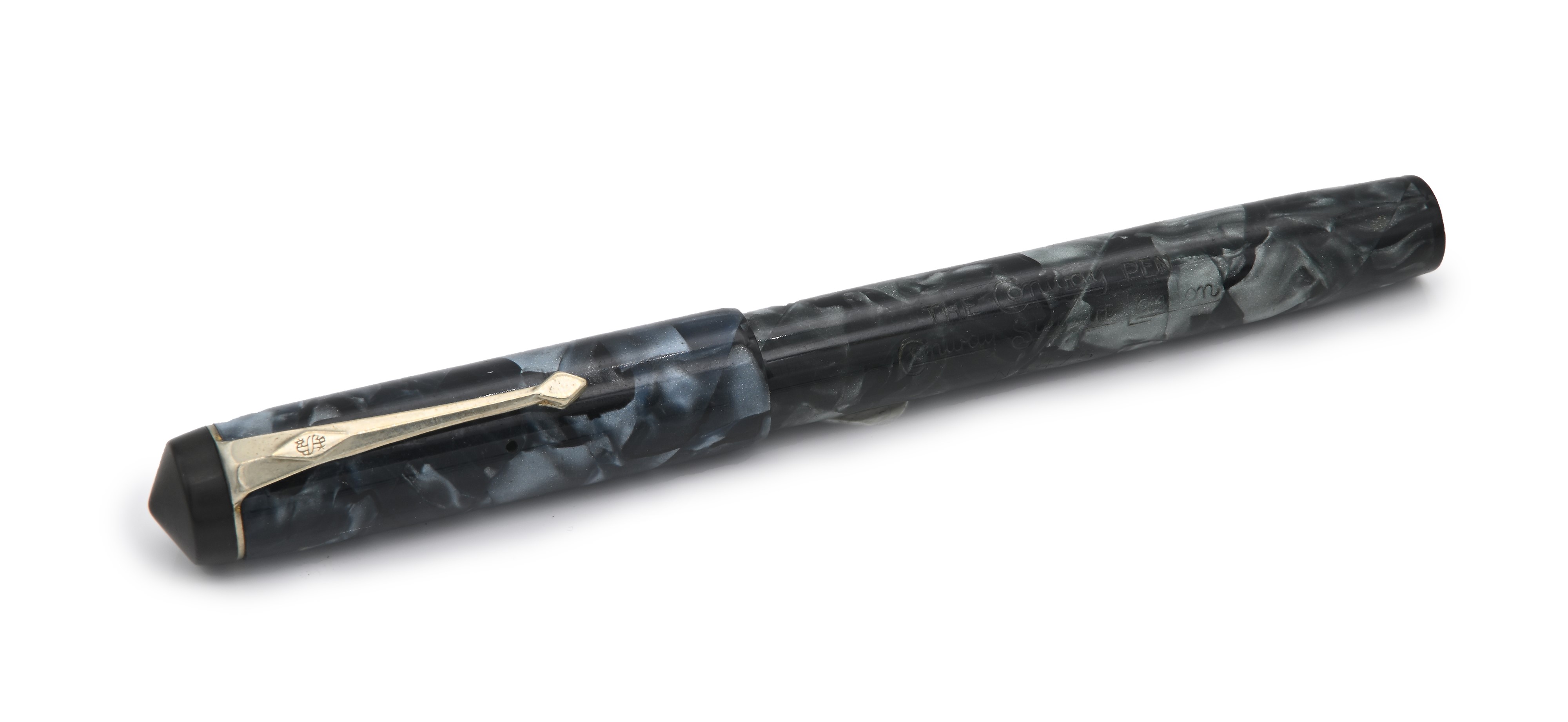 Conway Stewart - Penna Stilografica in Celluloide Marmorizzata con Particolari in Metallo Dorato