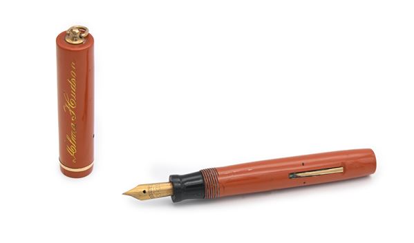 Sheaffer 46 Special - Penna stilografica vintage in celluloide "orange radite" con particolari dorati 