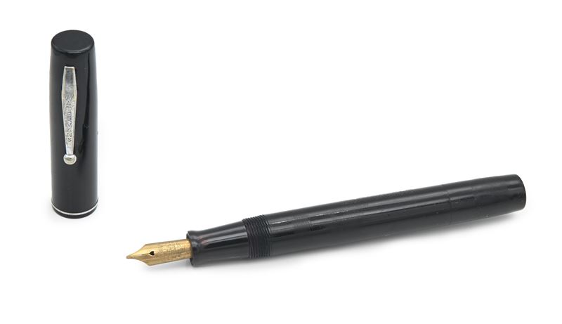 Waterman Ideal 3 (Waterman glass cartridge) - Penna stilografica in celluloide nera con particola...