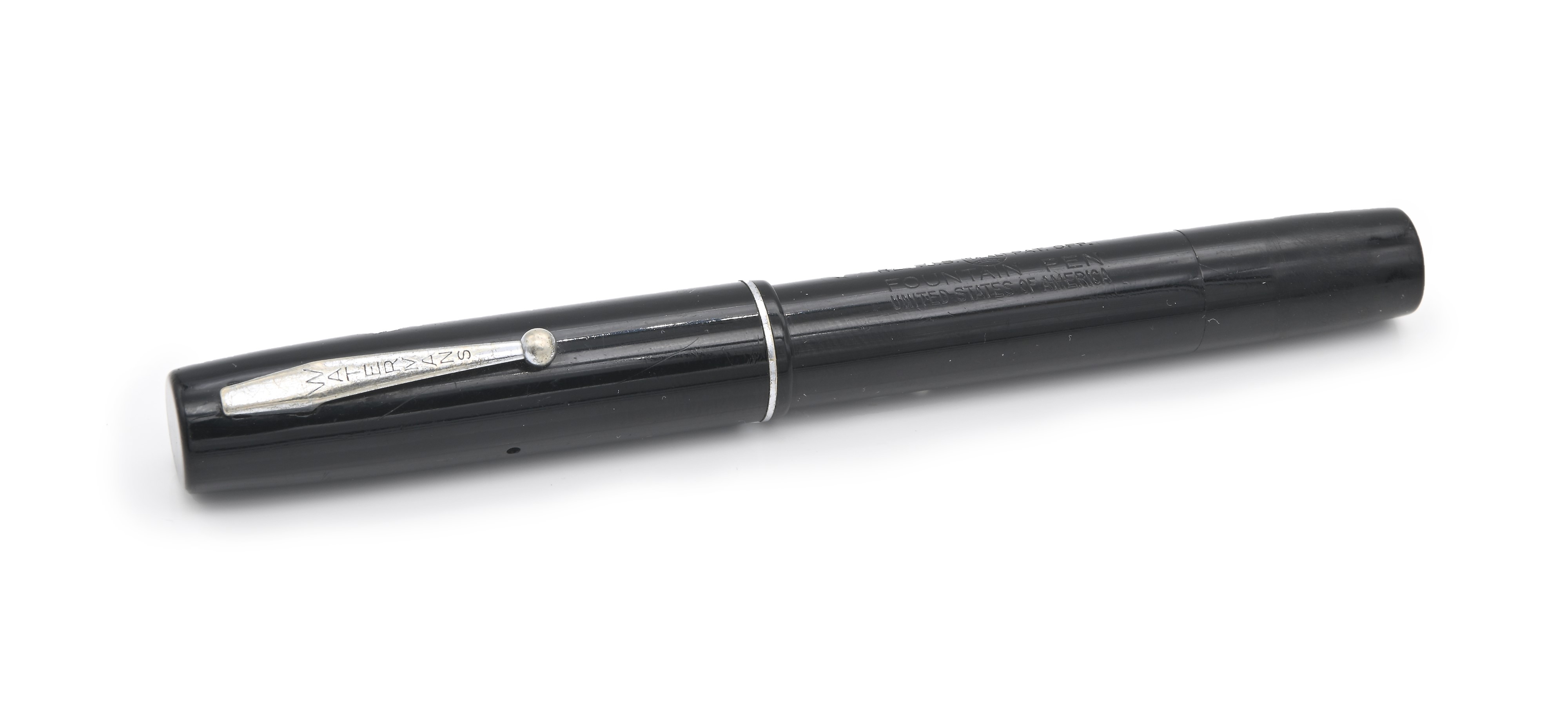 Waterman Ideal 3 (Waterman glass cartridge) - Penna stilografica in celluloide nera con particola...