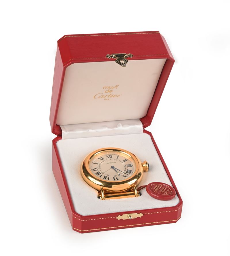 Must De Cartier - Orologio con Sveglia da Tavolo al Quarzo in Metallo Placcato in Oro Giallo con ...