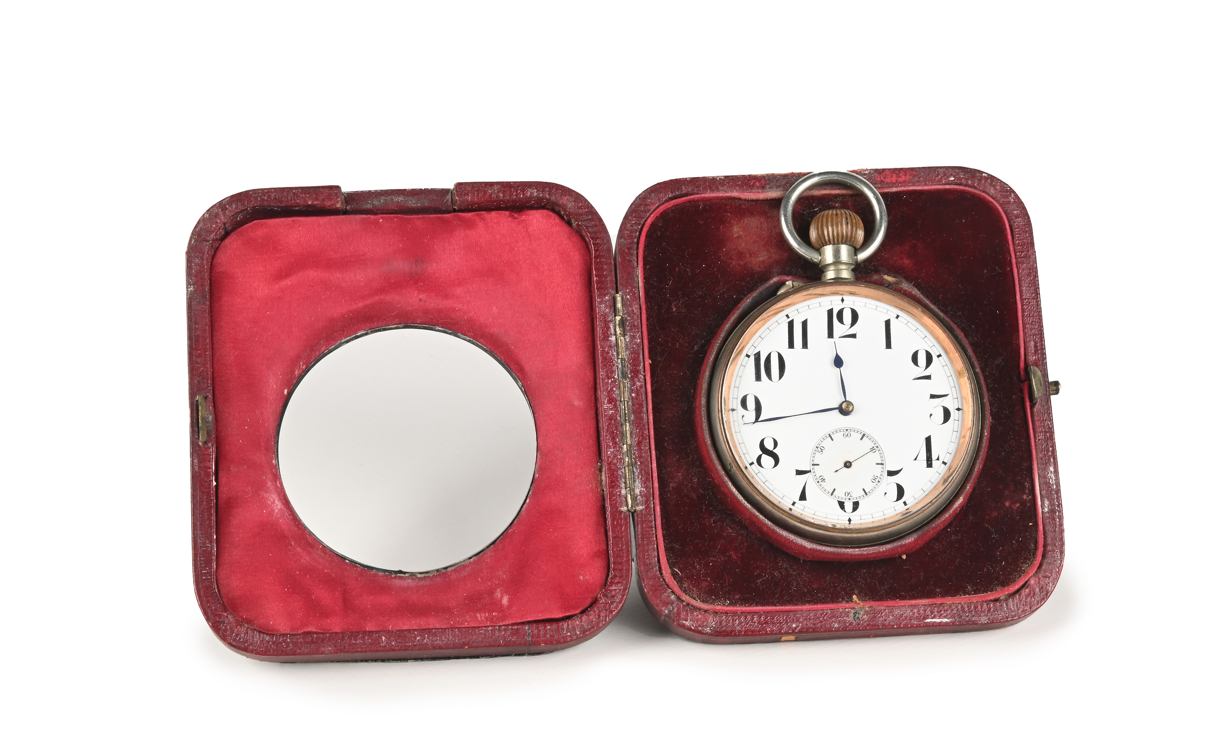 Porta orologio in legno rivestito in velluto e lamina d'argento sterling Birmingham 1903 con all'...