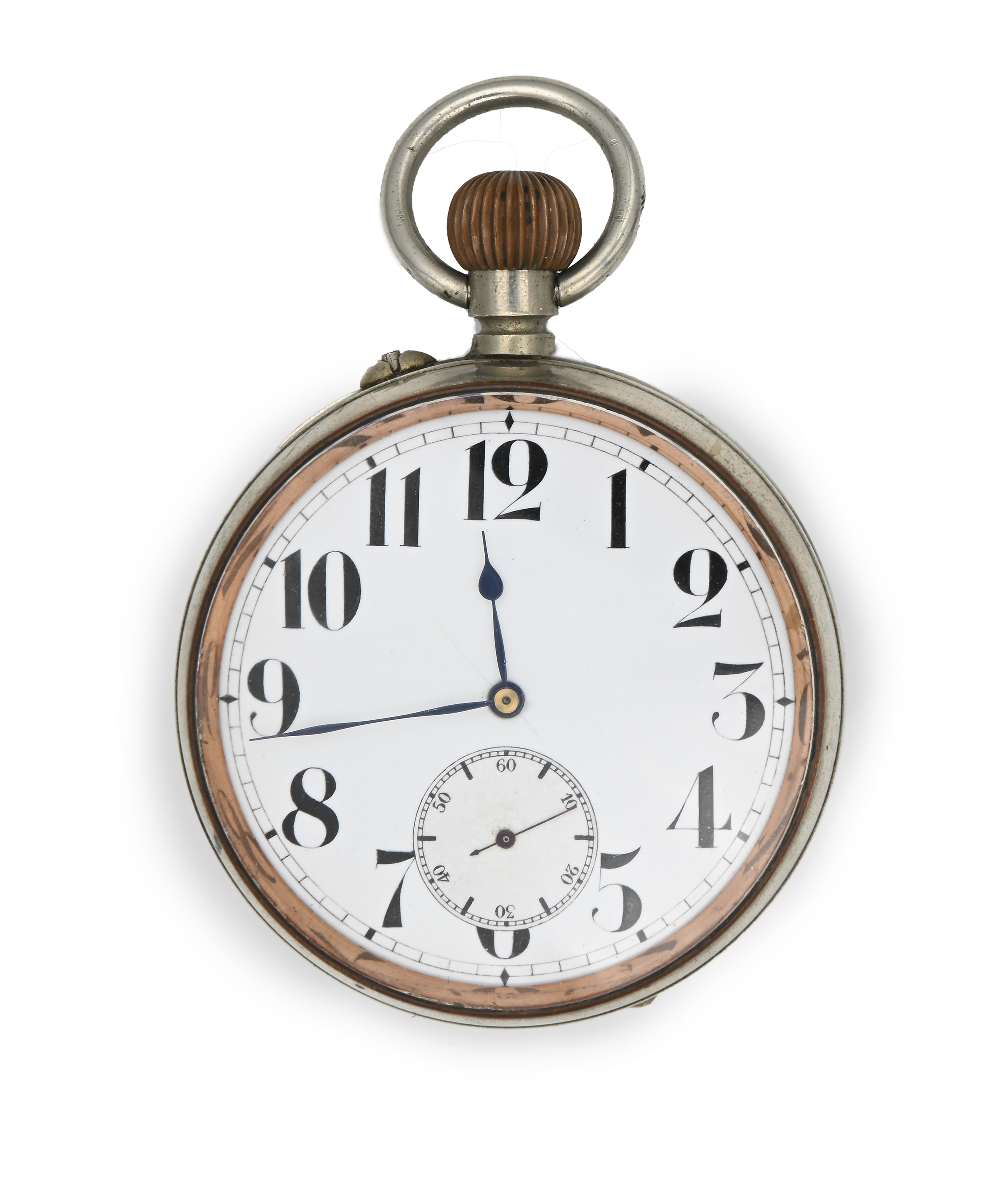 Porta Orologio in Legno Rivestito in Velluto e Lamina D'argento Sterling Birmingham 1903 con All'...