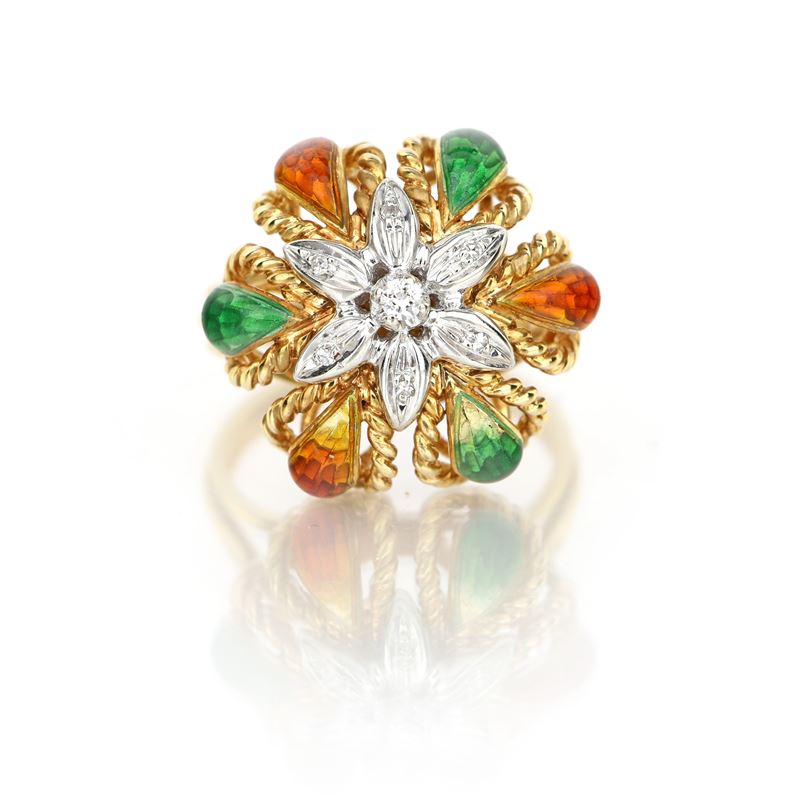 Anello in Oro, Smalto e Brillanti
