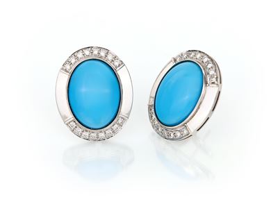 Coppia di Orecchini in Oro, Turchese e Brillanti