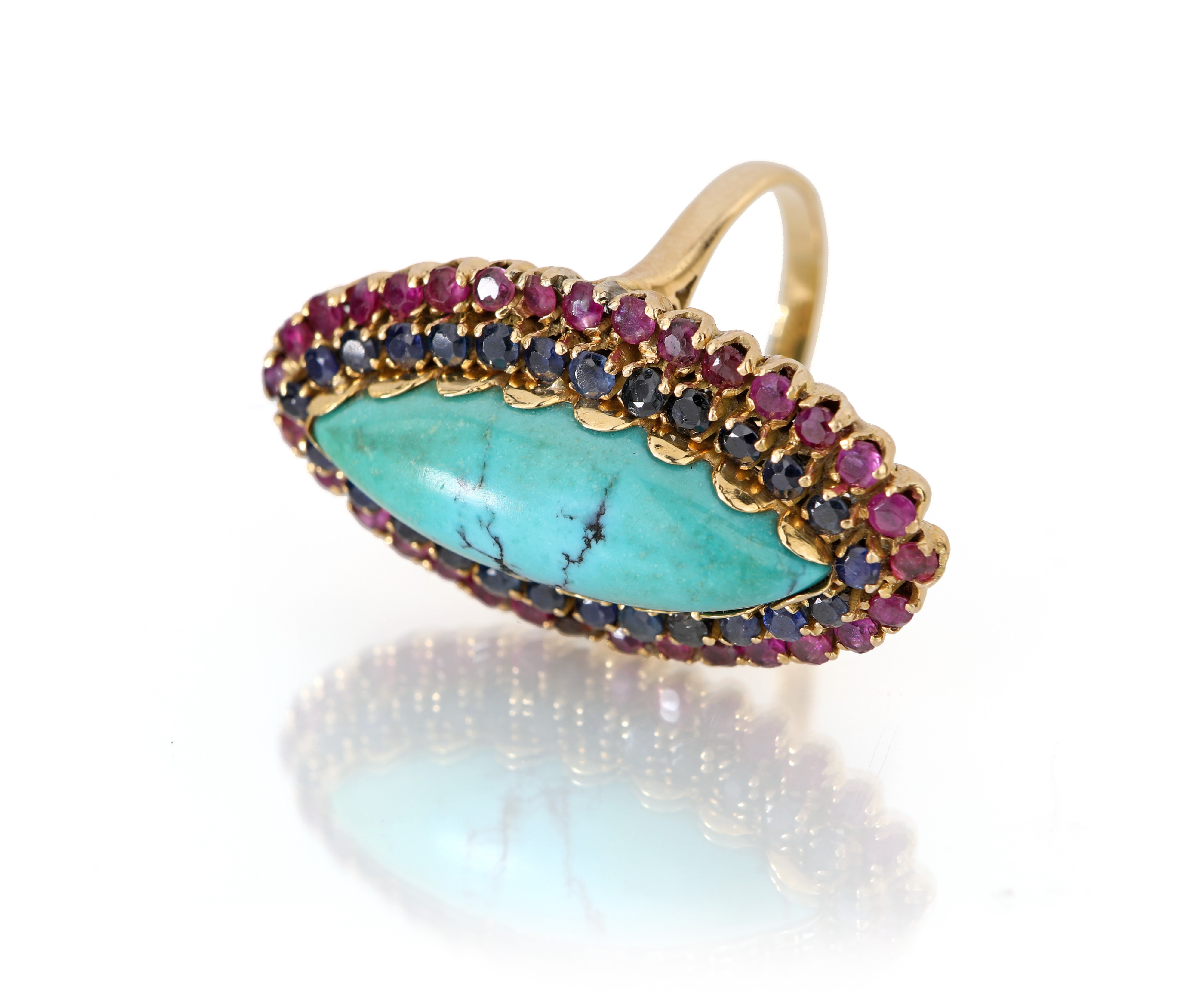 Anello in Oro, Turchese, Zaffiri e Rubini