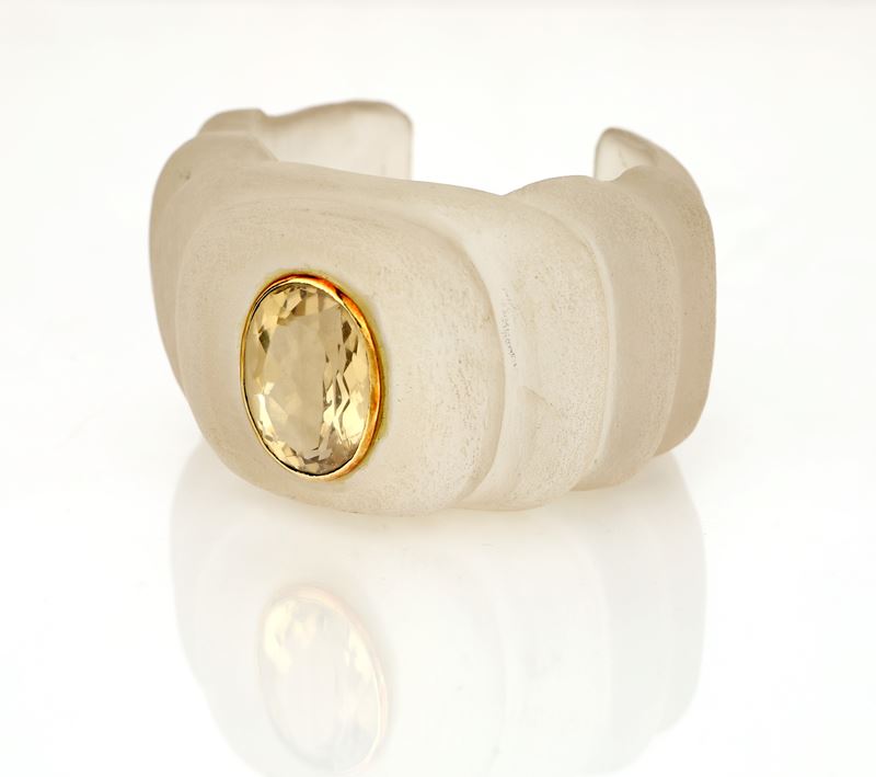 Raro Bracciale in Cristallo di Rocca, Quarzo Citrino e Oro
