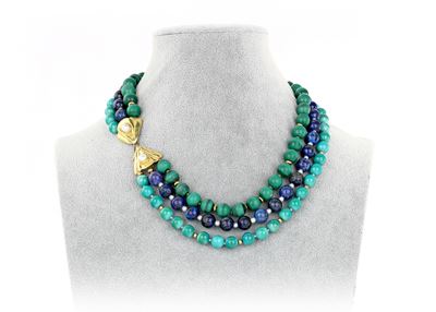 Collana in Malachite, Lapislazzuli Turchese e Oro