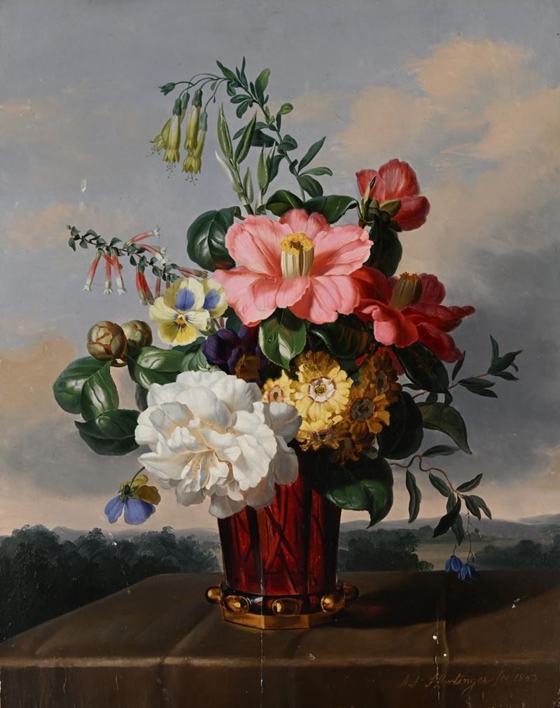 Anton Hartinger - Natura Morta con Camelie