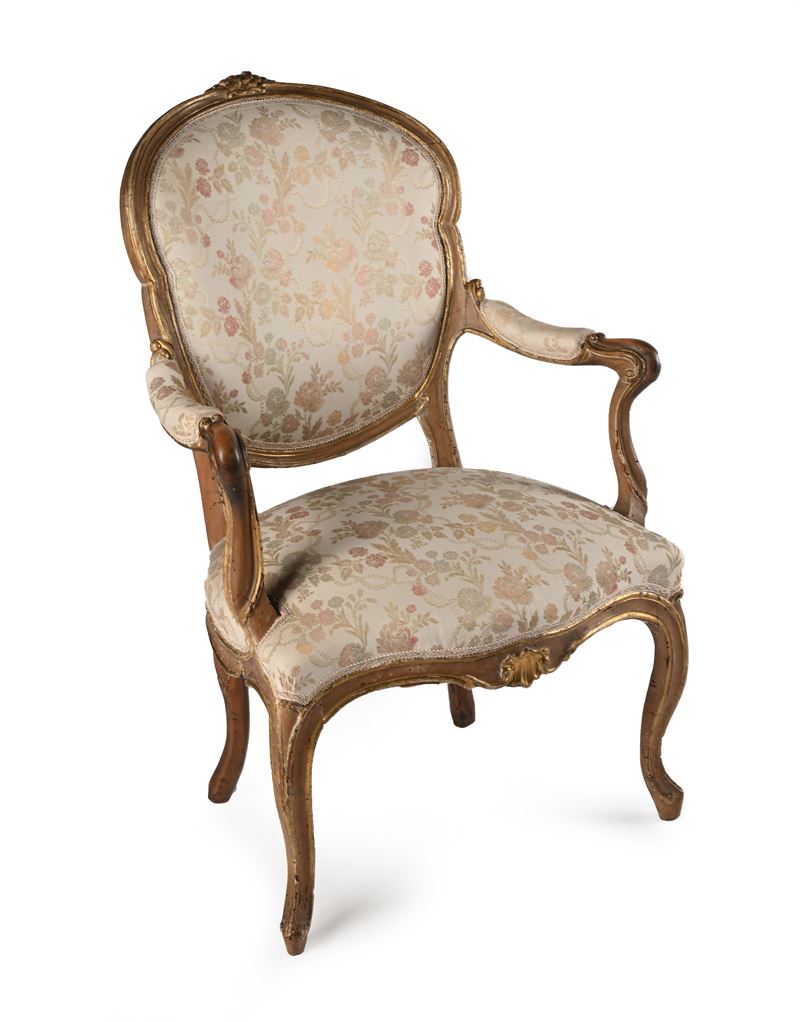 Poltrona "luigi XV" in Legno Decapato e Dorato