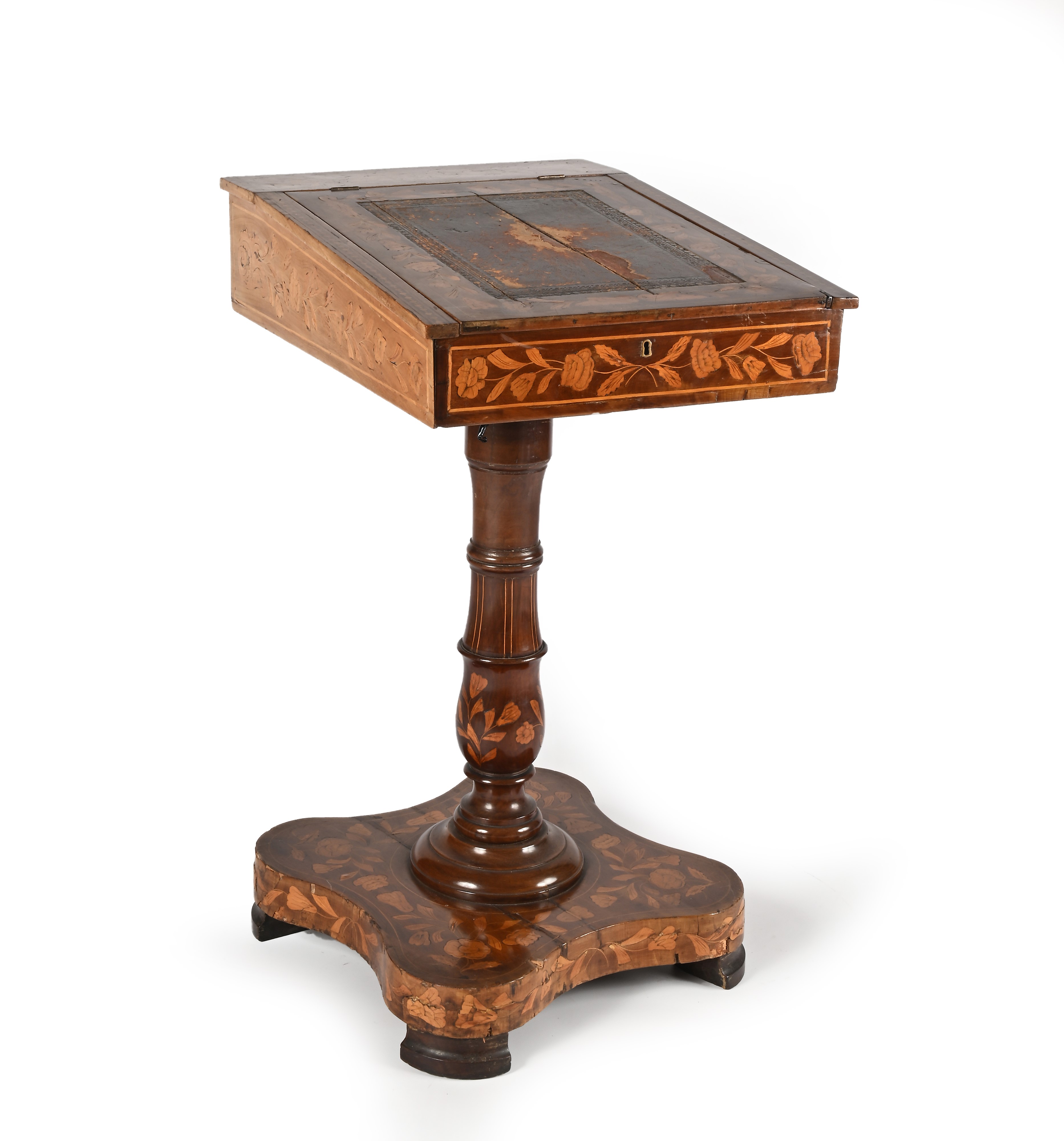 Piccolo Scrittoio in Legno Intarsiato, Olanda, XIX Secolo