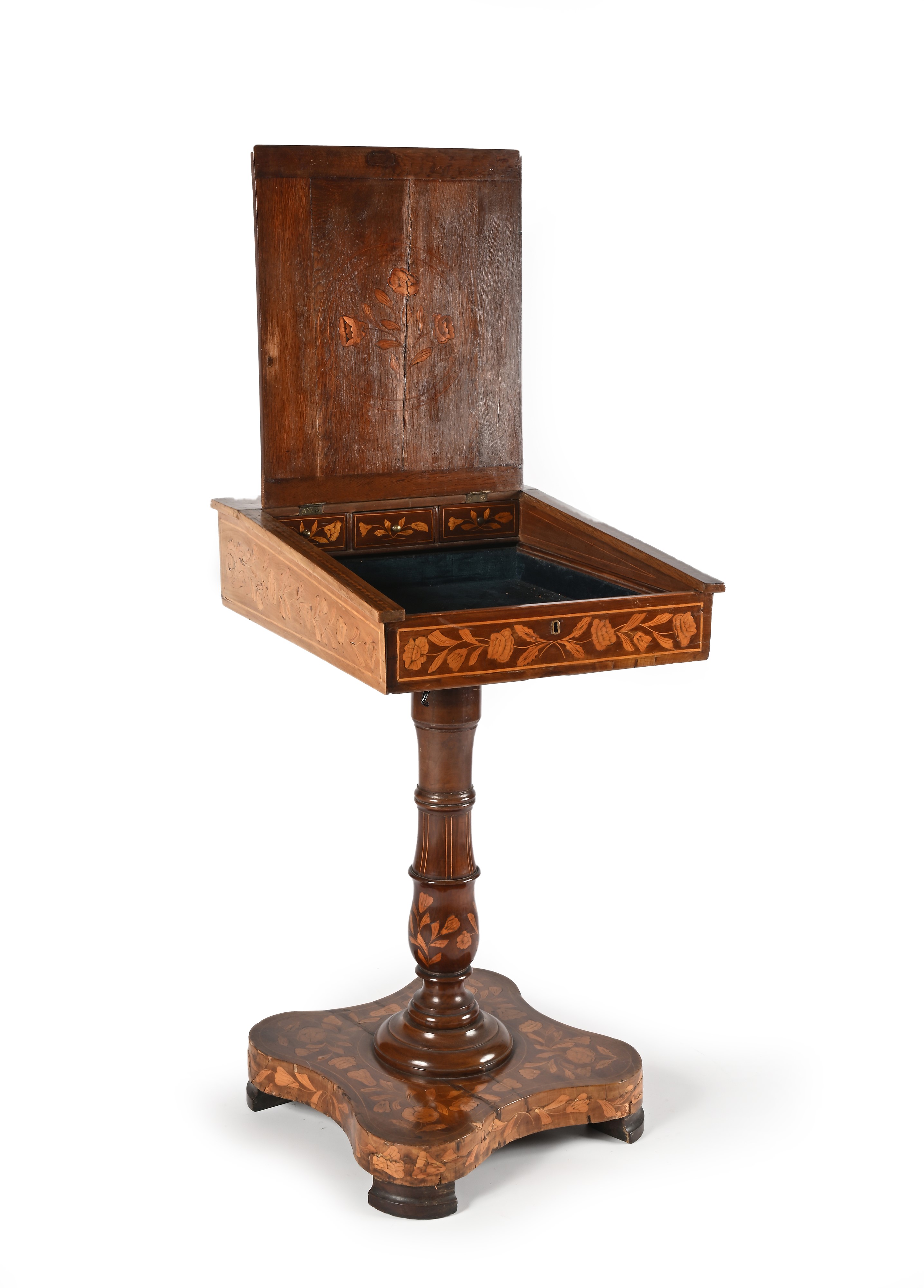 Piccolo Scrittoio in Legno Intarsiato, Olanda, XIX Secolo