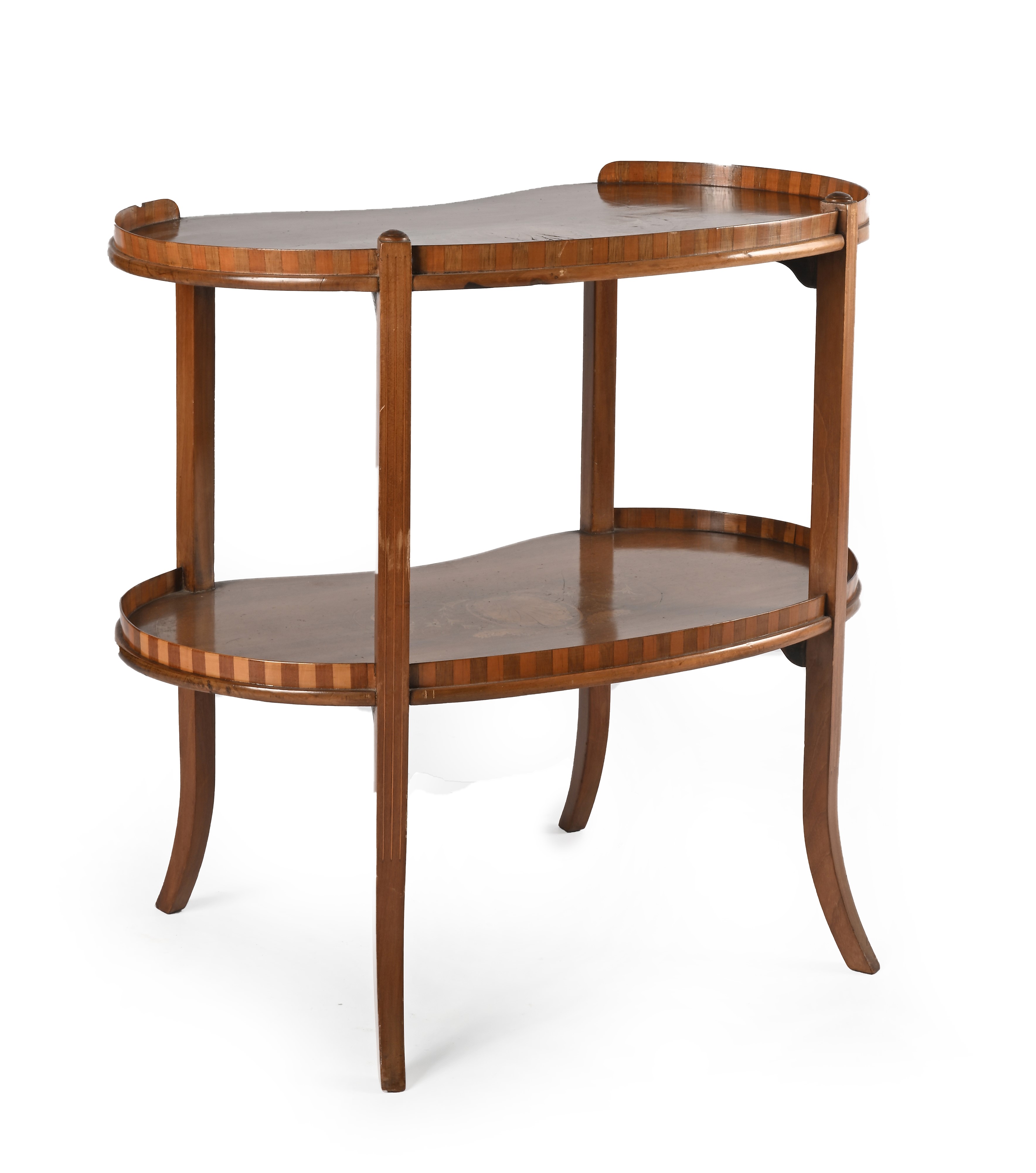 Tavolino a fagiolo in legno intarsiato